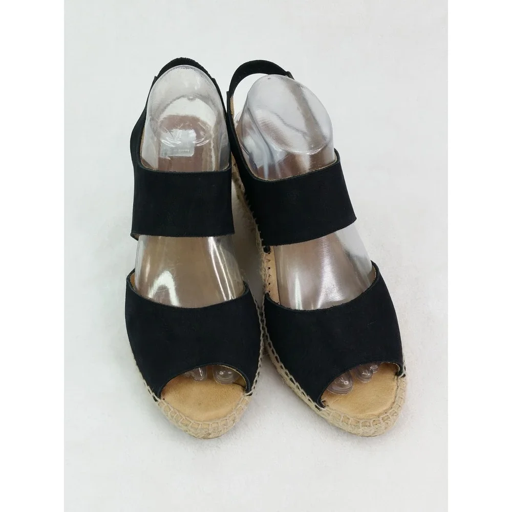 Women's Kanna Espadrilles Wedges Sandals Shoes Black Made In Spain Size 42 US 10